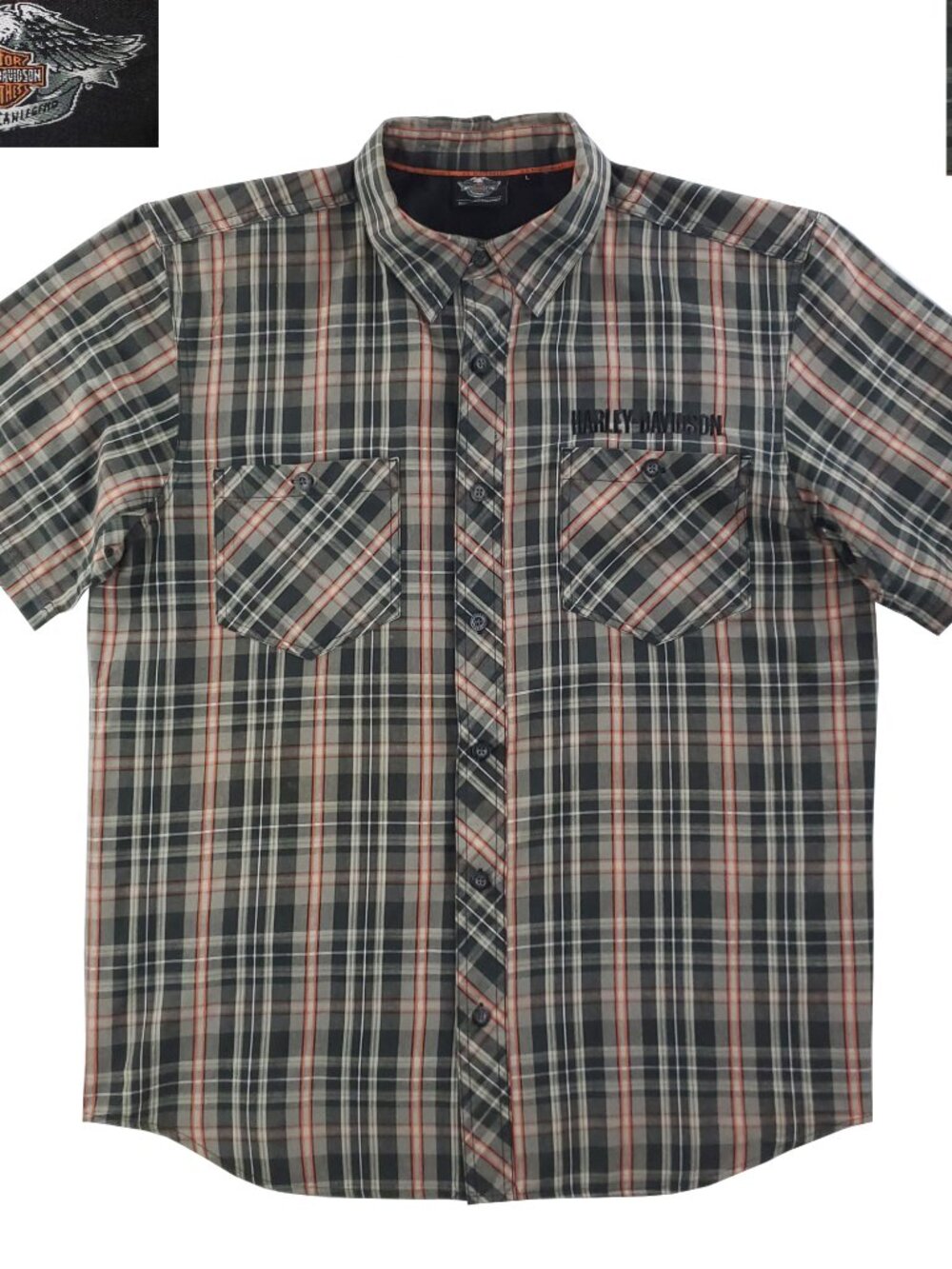 Harley Davidson Vented Button Up Shirt Skull Motorclothes Plaid Biker Men Large